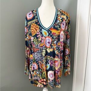 Johnny Was Multicolor Floral Long Sleeve Top